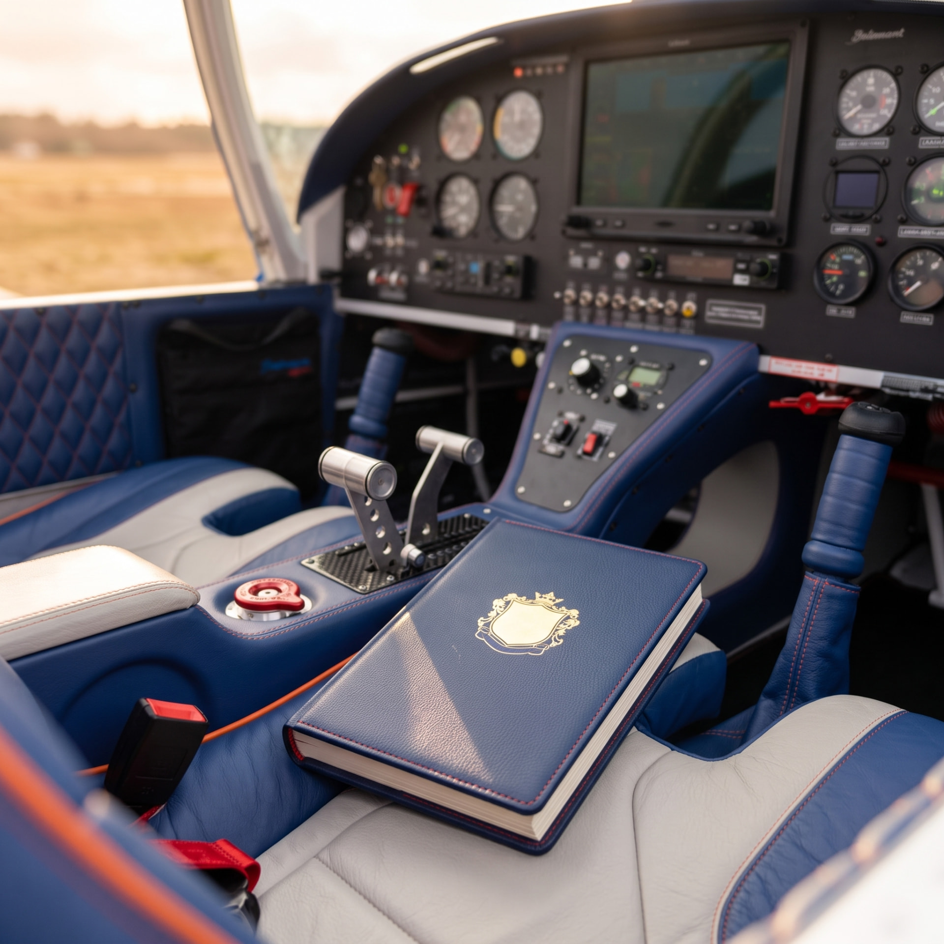 Belmont pilot documents and logbook in the cockpit