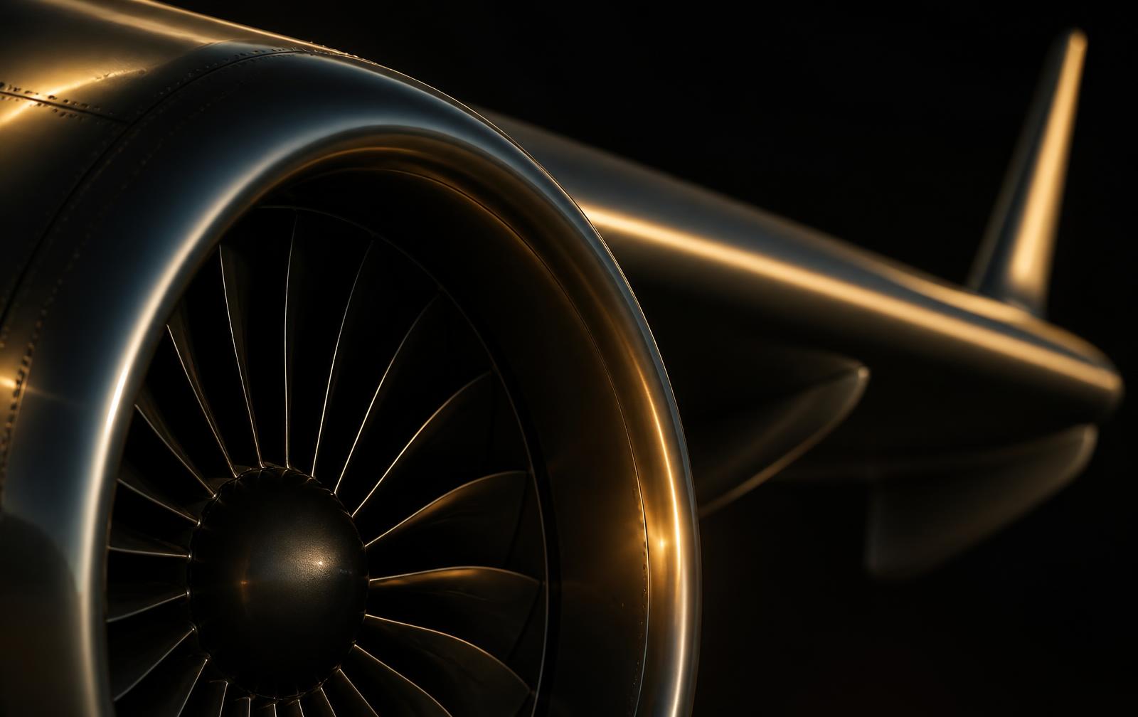 Close detail of a business jet engine nacelle